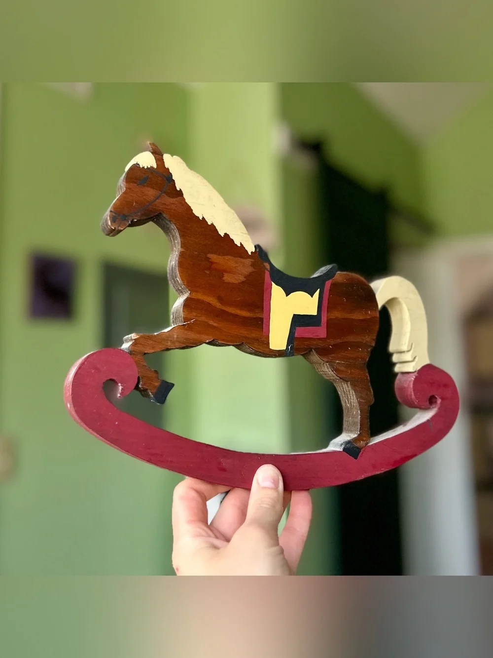 VTG Wooden Rocking Horse Cottagecore Standing Home Decor